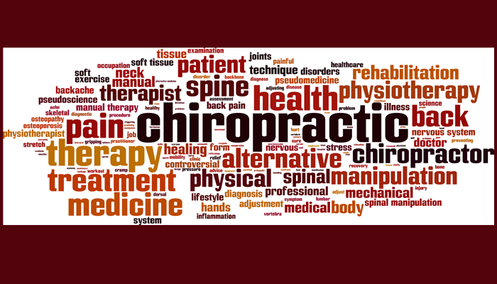Collage of words that relate or explain the practice of Chiropractic medicine